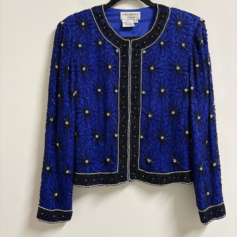Vintage Papell Boutique Silk Beaded Sequin Jacket Women’s Size 14P‎